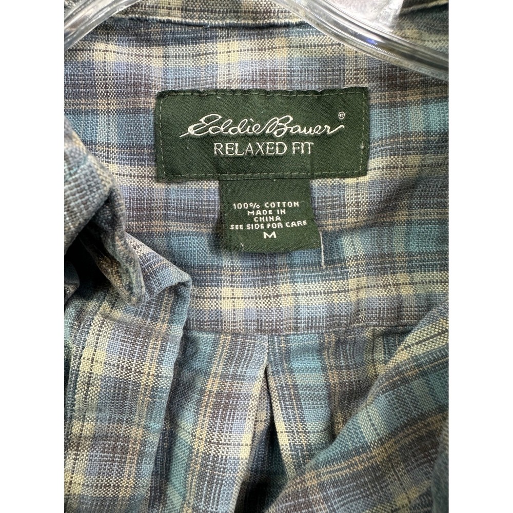 Eddie‎ Bauer Mens Relaxed Fit Plaid Button Down Shirt Blue Cotton Medium M